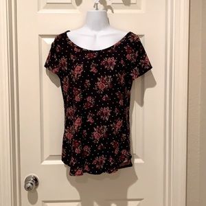 Black polka dotted top with roses